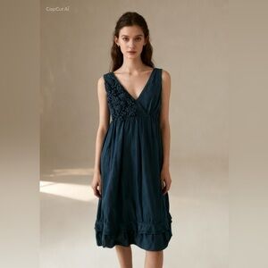 Marni navy blue cotton low cut dress with pockets size 38